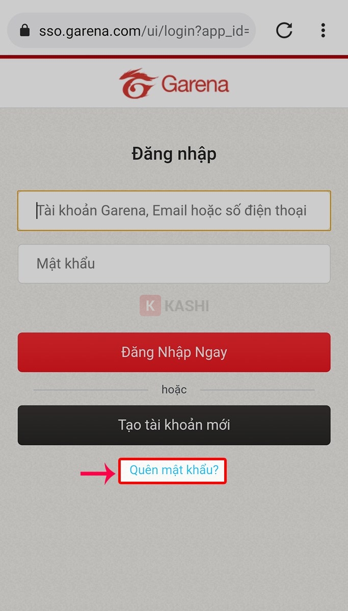 Chọn "Quên mật khẩu"