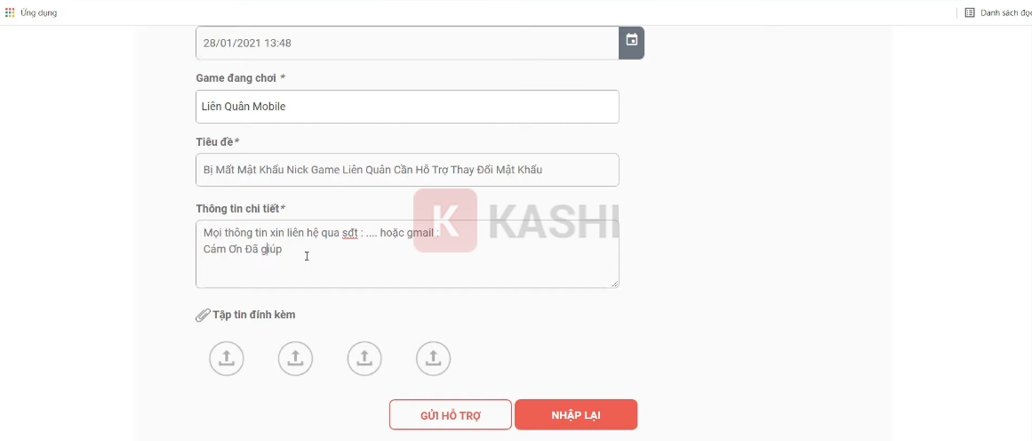 Gửi hỗ trợ