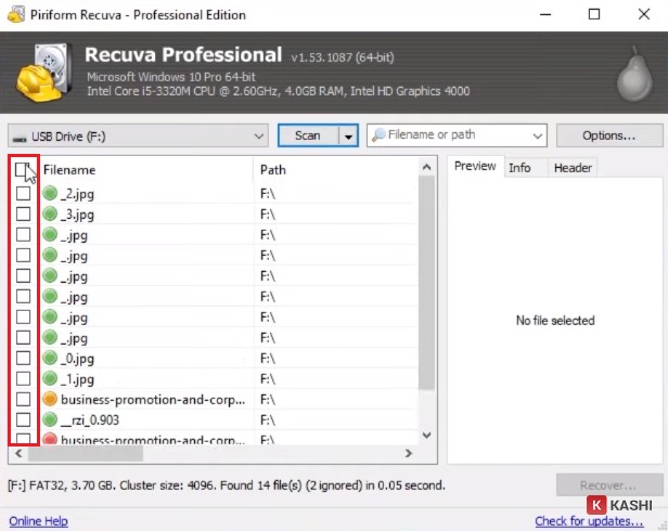 Chọn tệp khôi phục