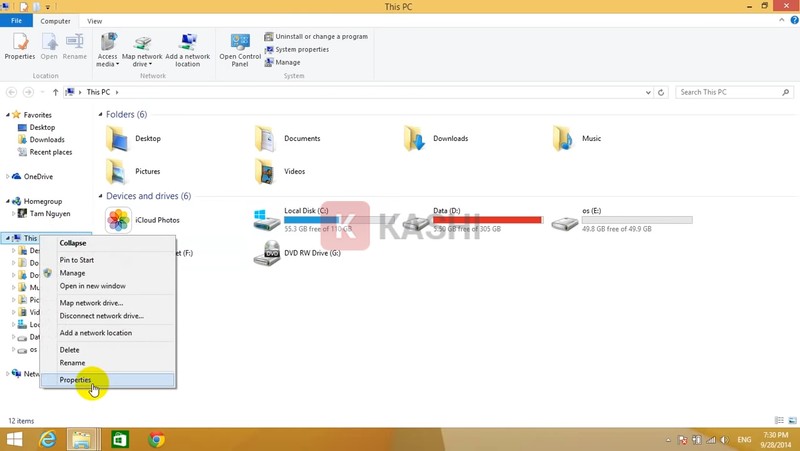 nháy chuột phải vào "This PC" chọn "Properties" để kiểm tra