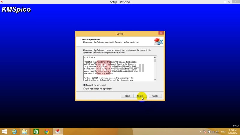 Tick vào "I accept the agreement" và "Next"
