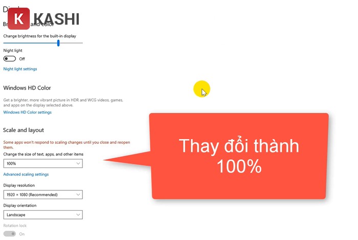 Thay đổi tùy chọn thành 100%