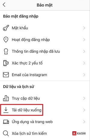 Chọn “Tải dữ liệu xuống”