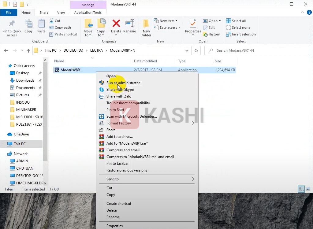 Chạy file "ModarisV8R1" vưới quyền admin