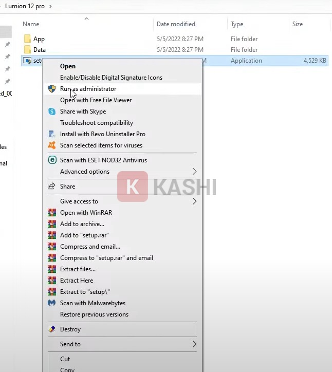 Chạy file setup với quyền admin