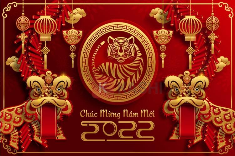 Bố cục sinh động của mẫu slides tết