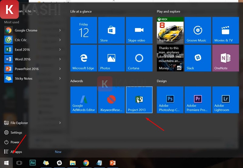Khởi động Microsoft Project 2013