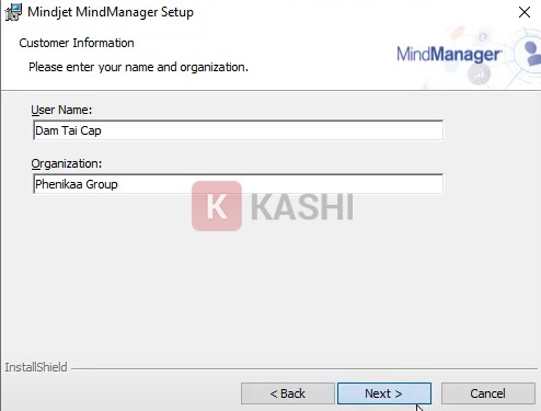 Nhập tên người dùng và nhấn "Next"