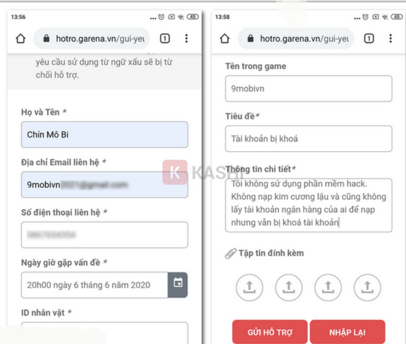 Điền các thông tin về yêu cầu trợ giúp và chọn "Gửi hỗ trợ"