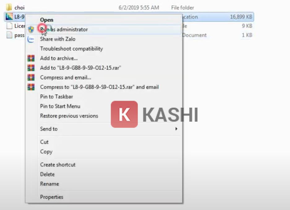 Chạy file kích hoạt với quyền quản trị viên