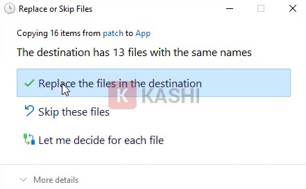 Nhấn "Replace the file in the destination"
