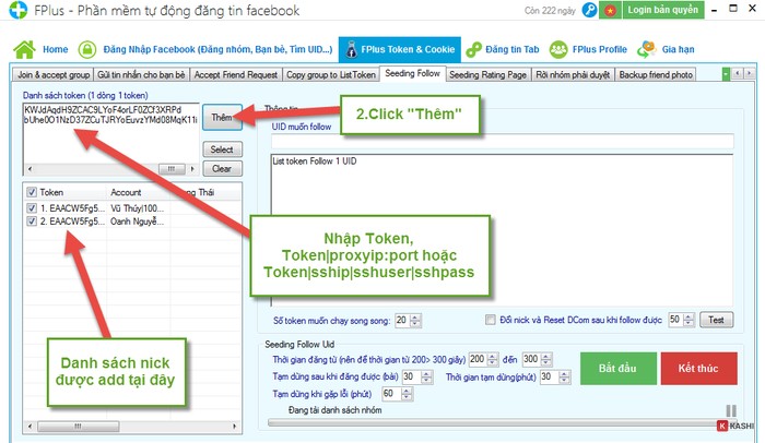 Nhập token vào Fplus