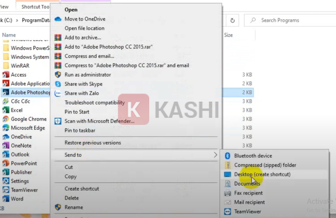 Đưa phần mềm Photoshop 2015 ra màn hình Desktop