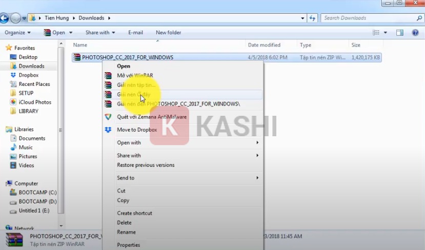 Giải nén file cài đặt