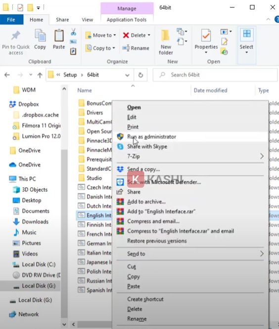 Chạy file "English Interface" với quyền admin