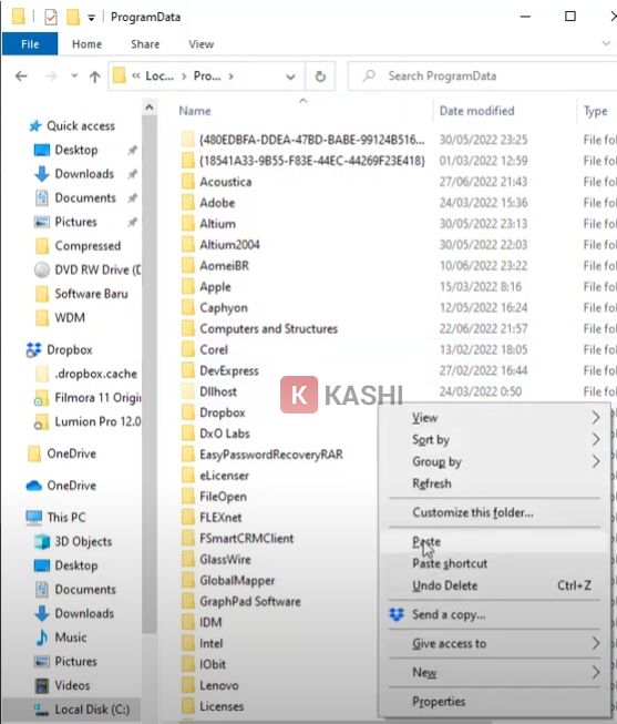 Dán file vừa copy vào ổ "C:Programdata"