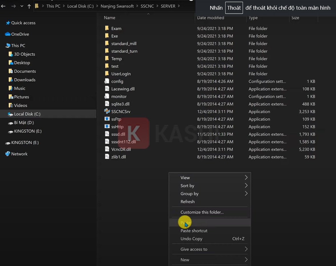 Dán fiel vào "Server"