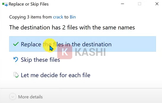 Nhấn "Replace the files in the destination"