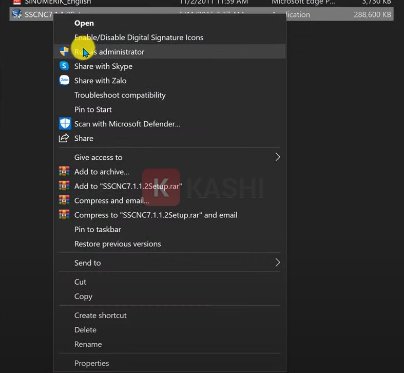 Chạy file cài đặt với quyền admin