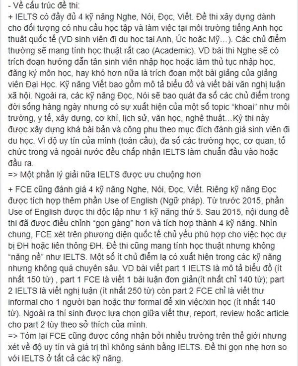 Cấu trúc đề thi FCE & IELTS