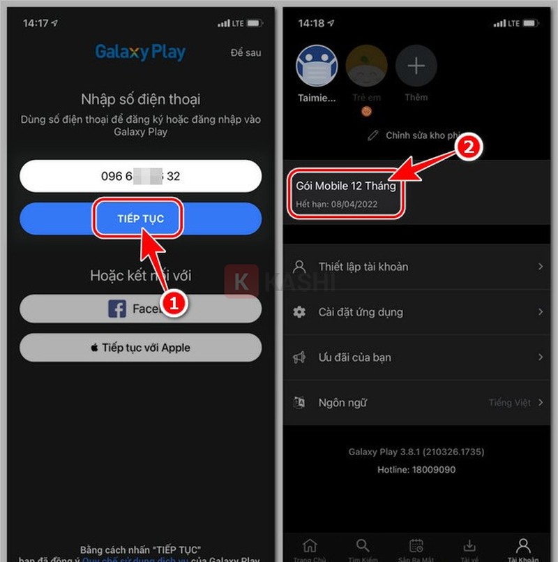 Giao diện đăng nhập Galaxy Play