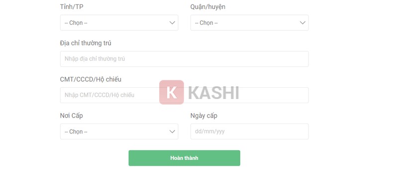 Giao diện hoàn thiện thông tin