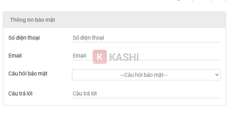 Điền thông tin bảo mật
