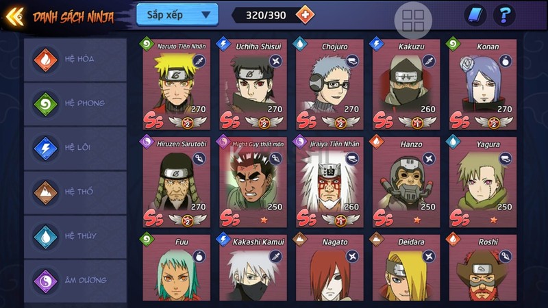 Kỹ năng nhân vật Huyền Thoại Nhẫn Giả