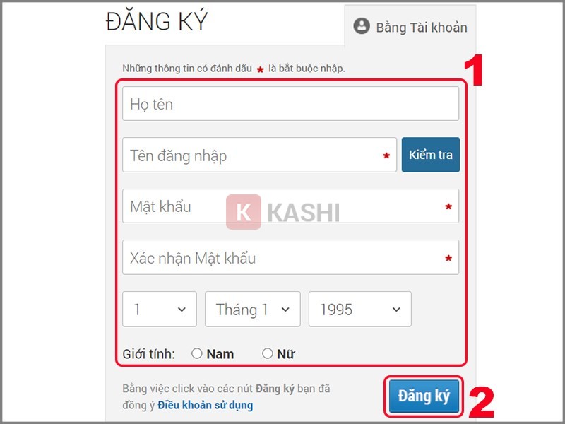 Điền thông tin vào biểu mẫu và chọn "Đăng ký"