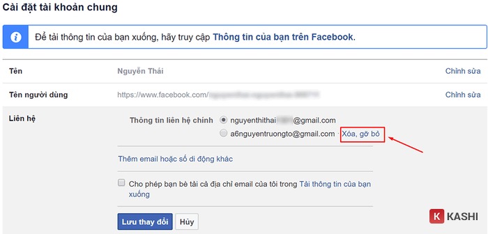 Xóa email chính trên Facebook