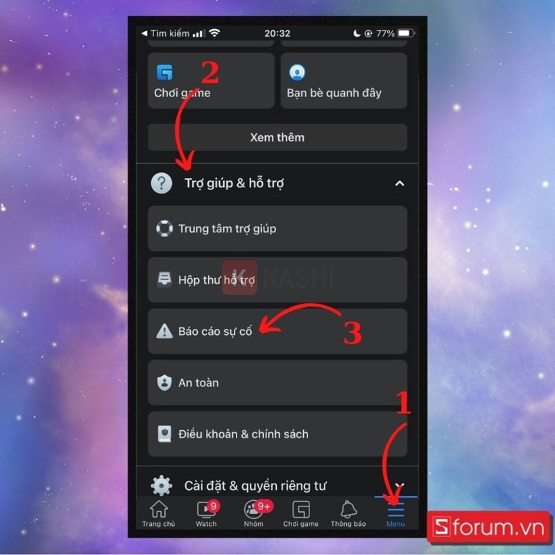 Truy cập báo cáo sự cố trên điện thoại