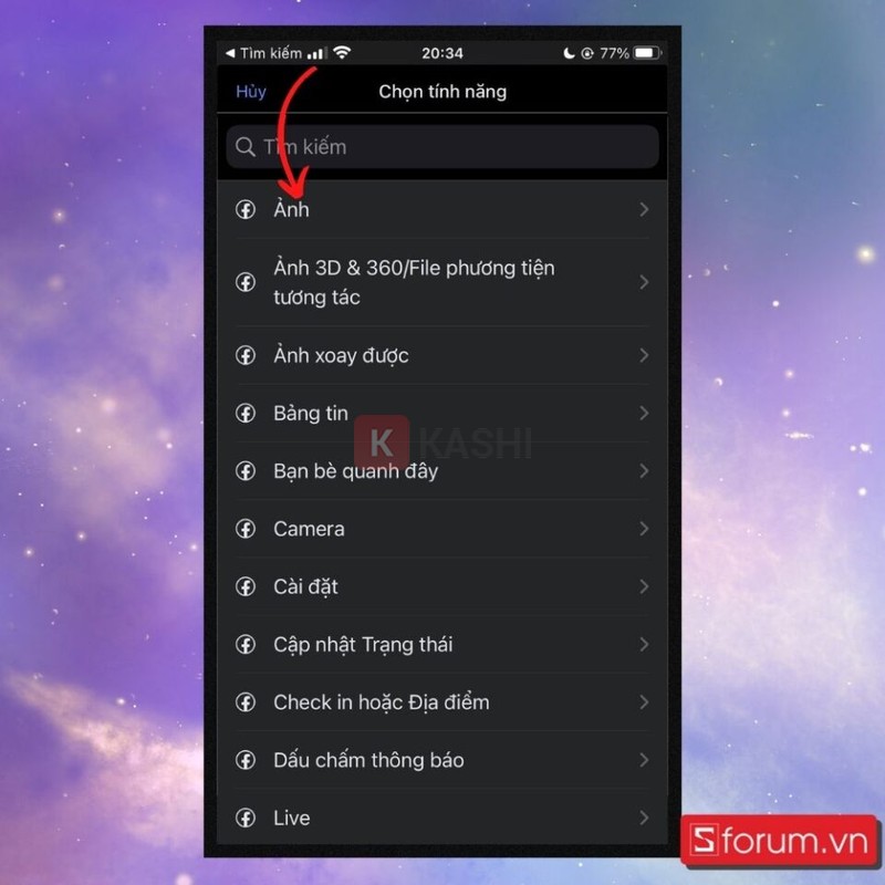 Chọn tính năng gặp sự cố