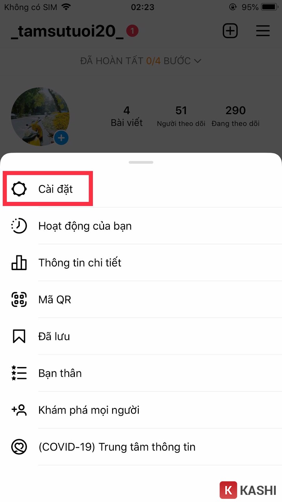 alt text: Hướng dẫn vào phần cài đặt trên Instagram
