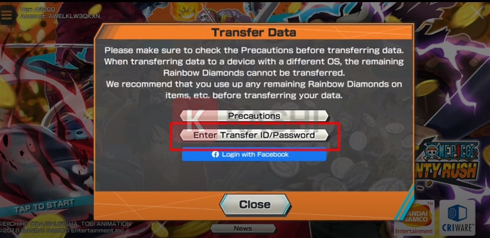 Đăng nhập acc One Piece Bountry Rush