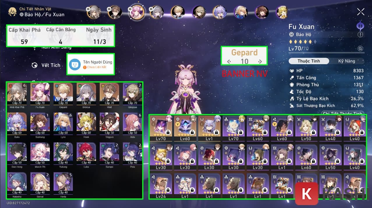 Fuxuan, Bailu, Bronya, Welt và Gepard