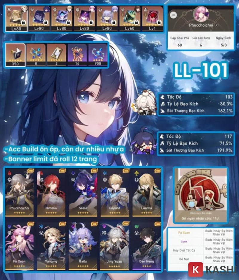 Seele, Fu Xuan, Luocha, Jingyuan, Yangqing, Bailu, Himeko, Gepard