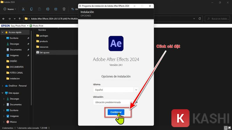 Ảnh minh họa nhấn nút Install