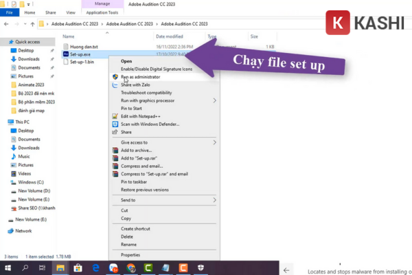 Chạy file setup
