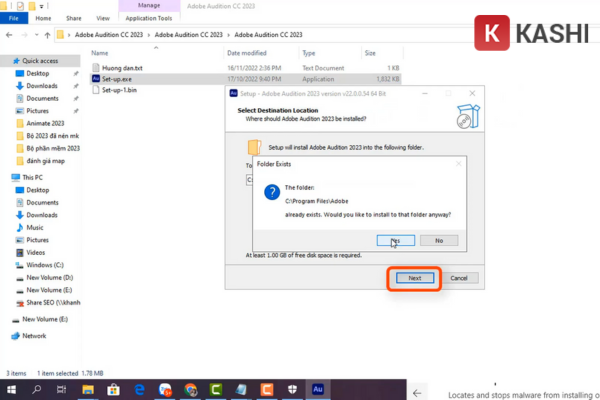 Tiếp tục cài đặt