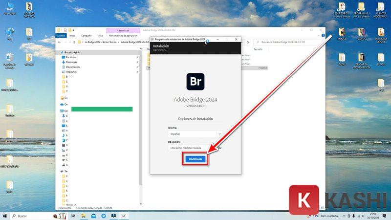 Nhấn Continue để cài đặt Adobe Bridge 2024