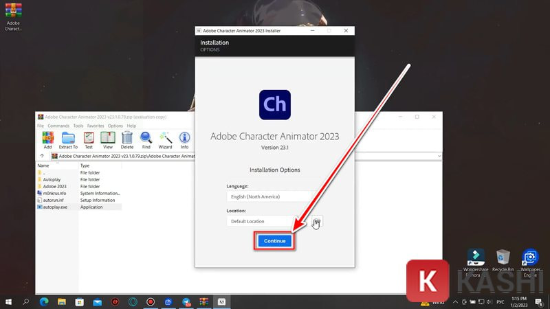 Nhấn Continue để tiếp tục cài đặt