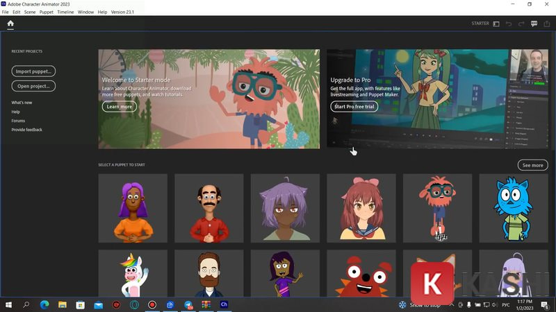 Giao diện Adobe Character Animator 2024