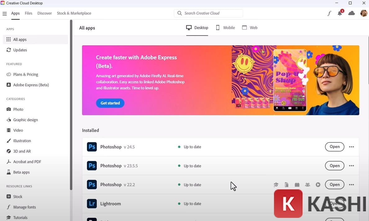Giao diện làm việc của Adobe Creative Cloud