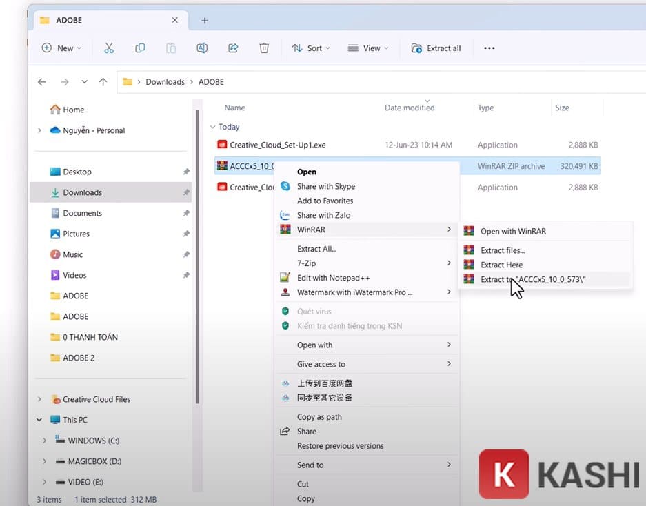 Giải nén file cài đặt
