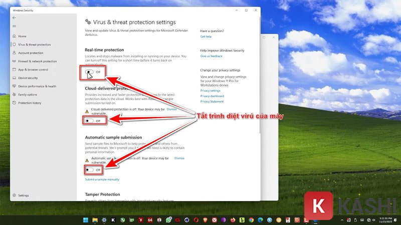 Tắt trình diệt virus