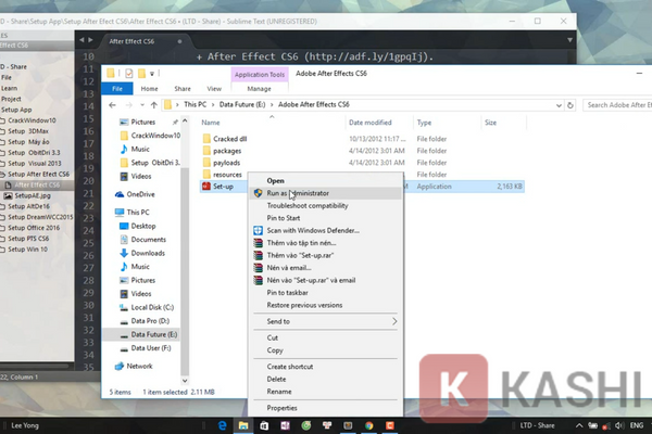 Chạy file setup với quyền quản trị