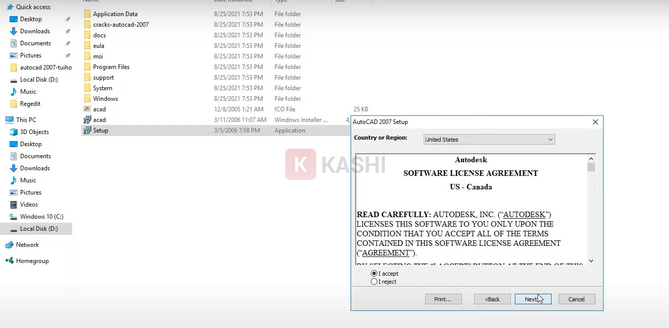 Tick "i accept" và nhấn "next"