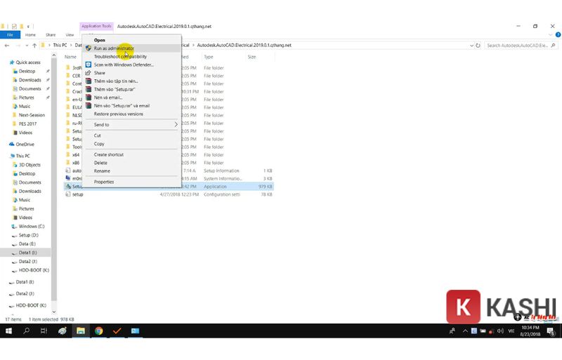 Chạy file setup với quyền administrator