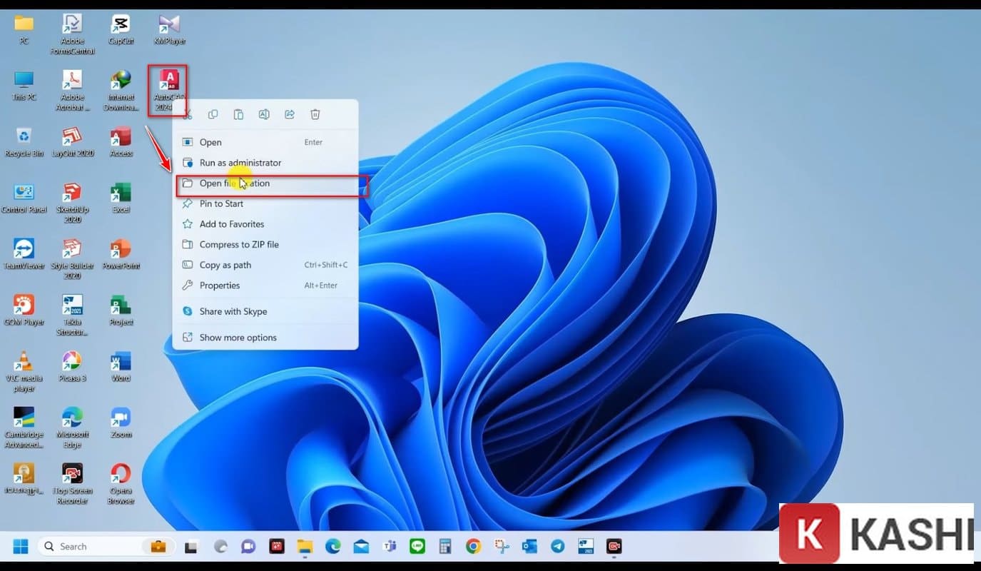 Mở vị trí cài đặt