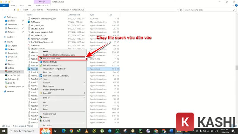 Chạy file crack với quyền admin
